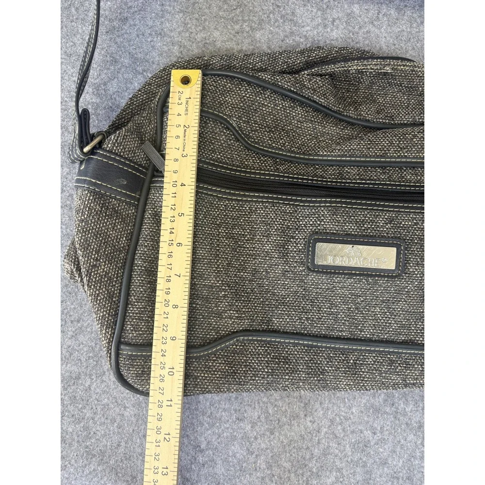 Jordache Vintage Messenger Bag Medium Gray Tweed Faux Leather Trim Crossbody